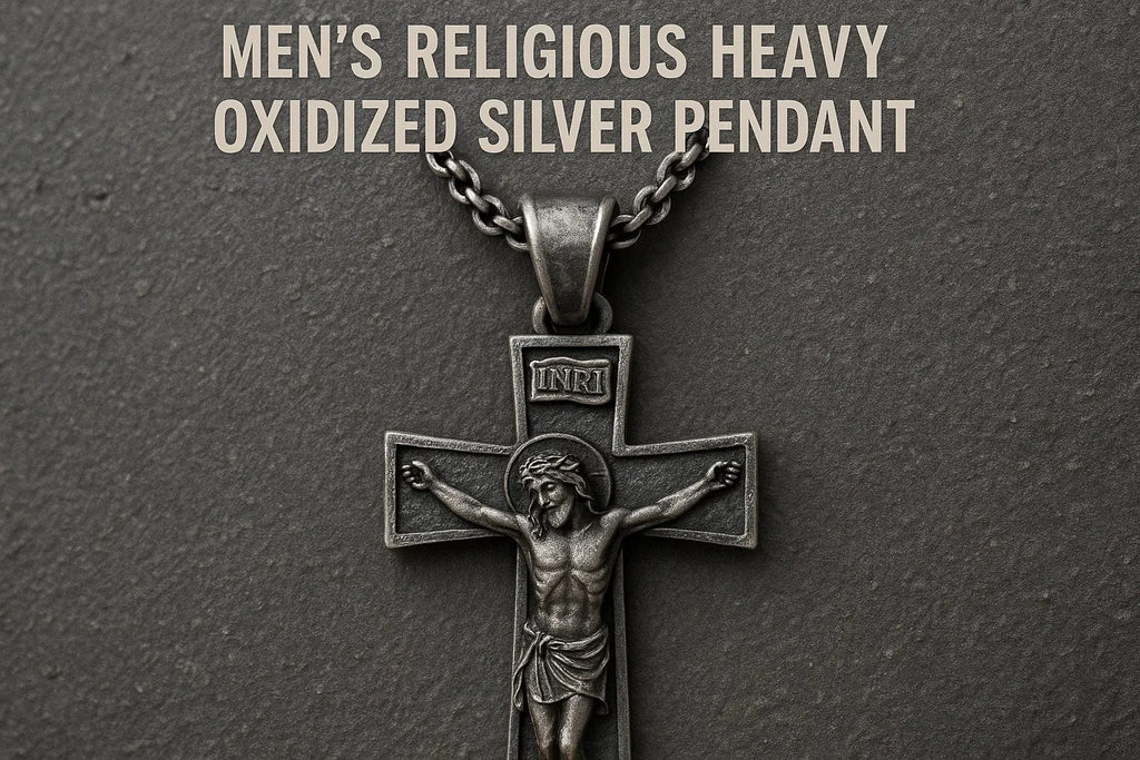 buy men’s religious heavy oxidized silver pendant near me