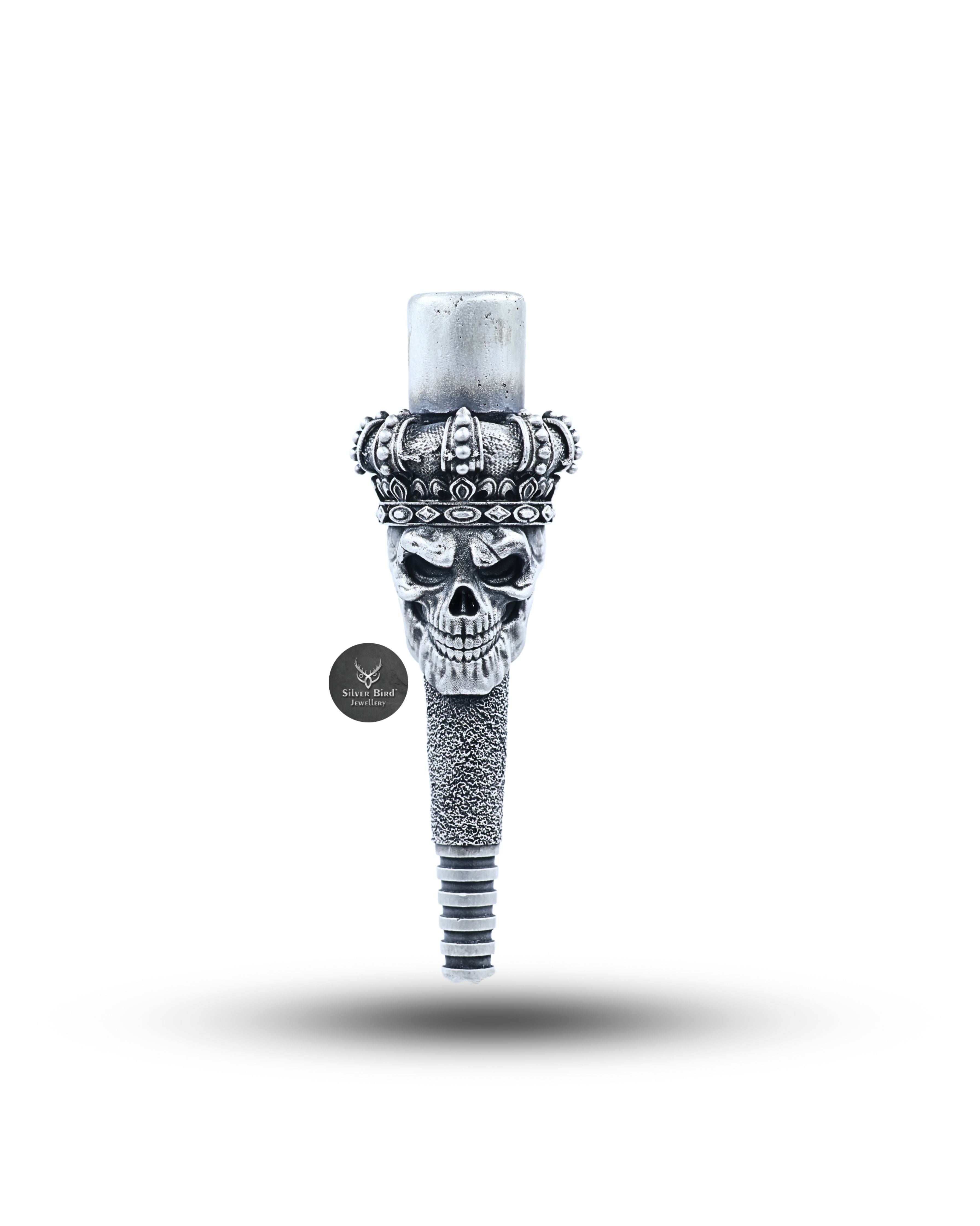 King Skull Crown Hookah Filter Shisha Tobacco Smoke Mouth Tip Pipe 925 Silver