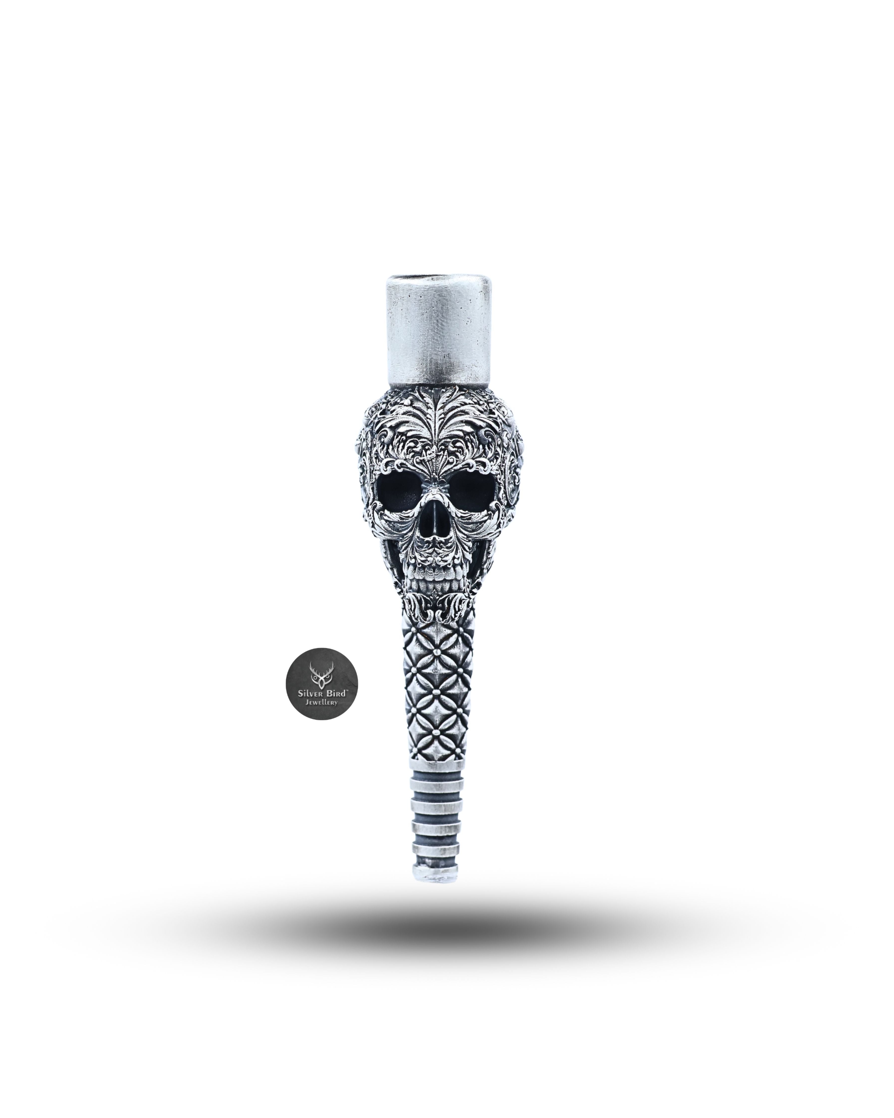 Ornament Skull Hookah Filter Shisha Tobacco Smoke Mouth Tip Pipe 925 Silver