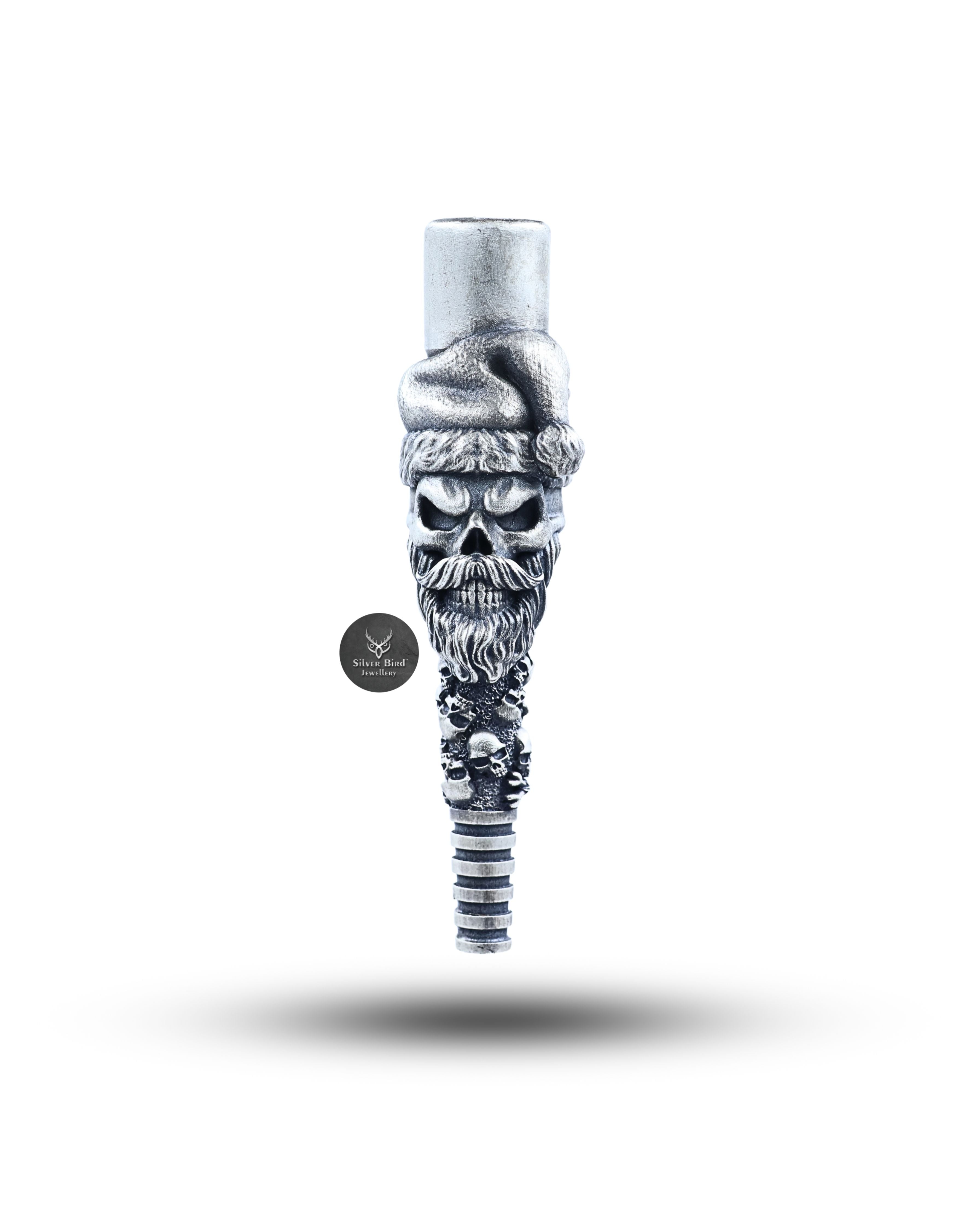 Santa Skull Hookah Filter Shisha Tobacco Smoke Mouth Tip Pipe 925 Silver