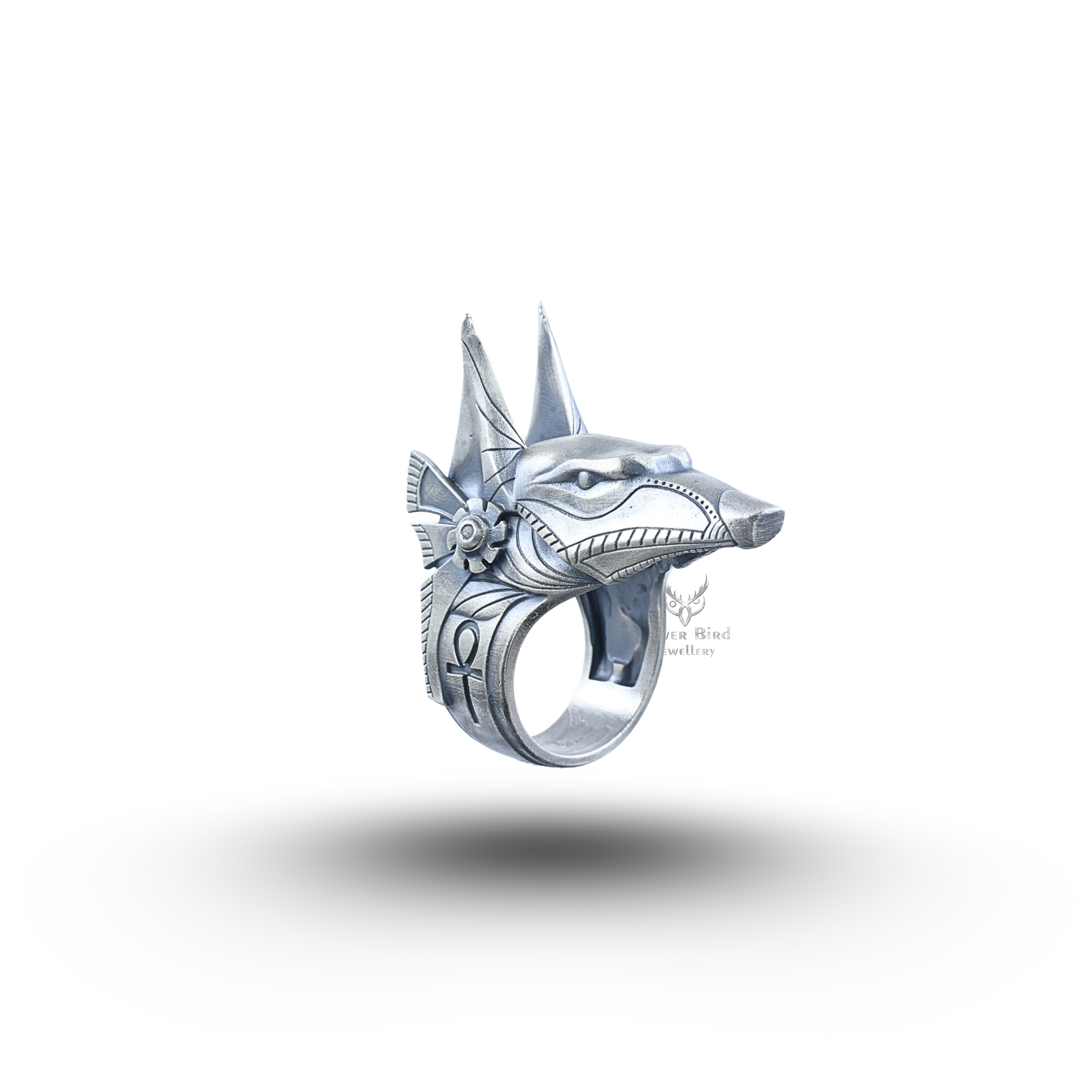 Anubis Egyptian Deity God Ankh 925 Sterling Silver Ring