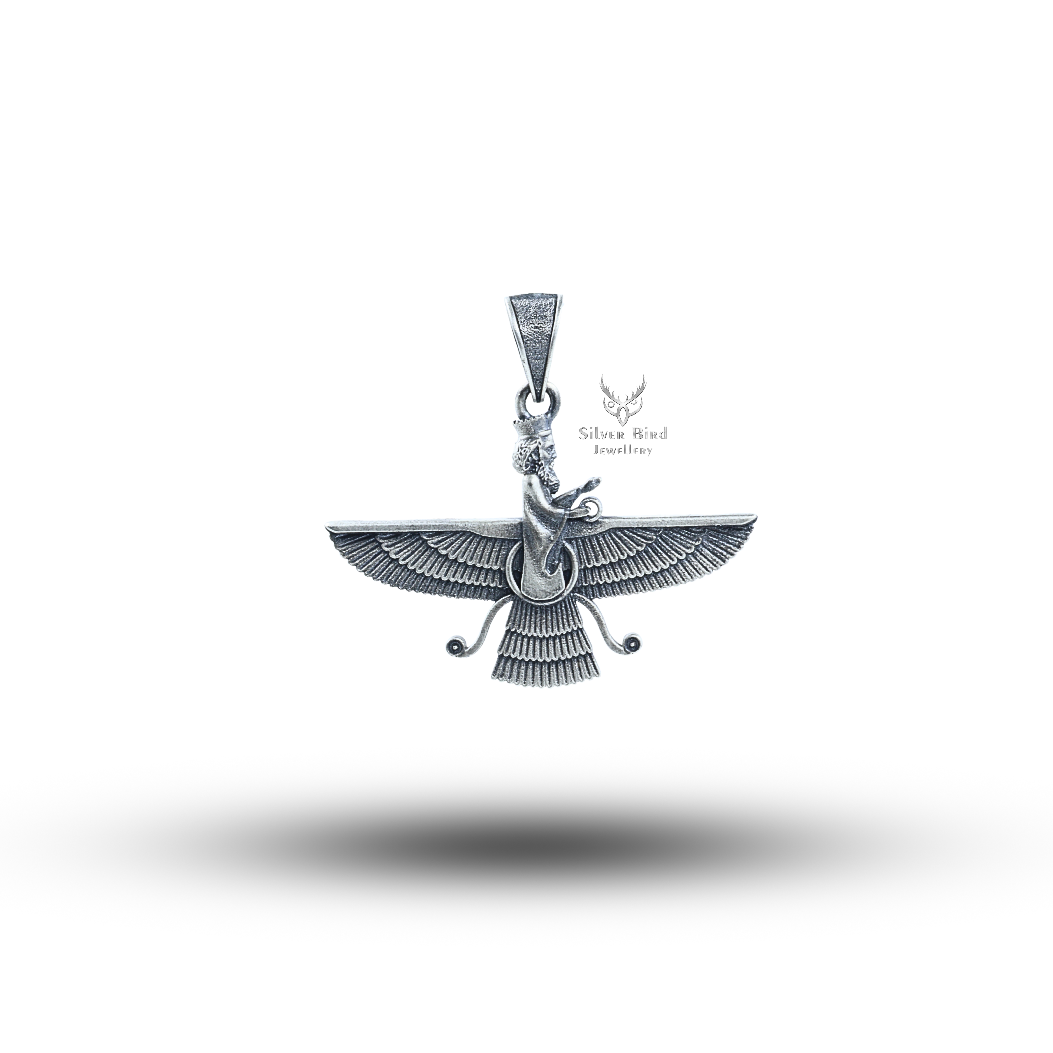 Faravahar 2D Parsi Zorostrian 925 Sterling Silver Pendant