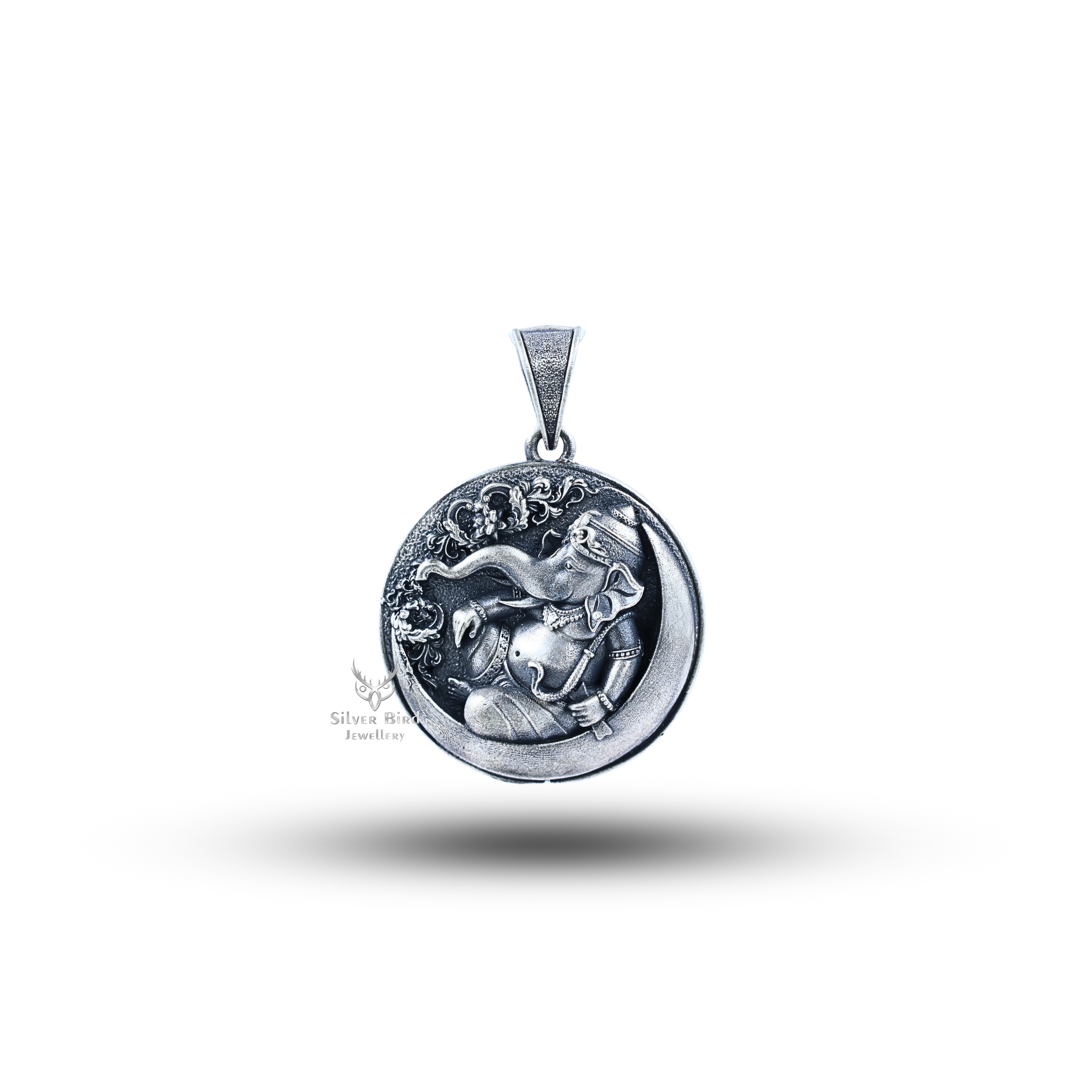 Ganpati Relaxing on Moon 925 Sterling Silver Pendant