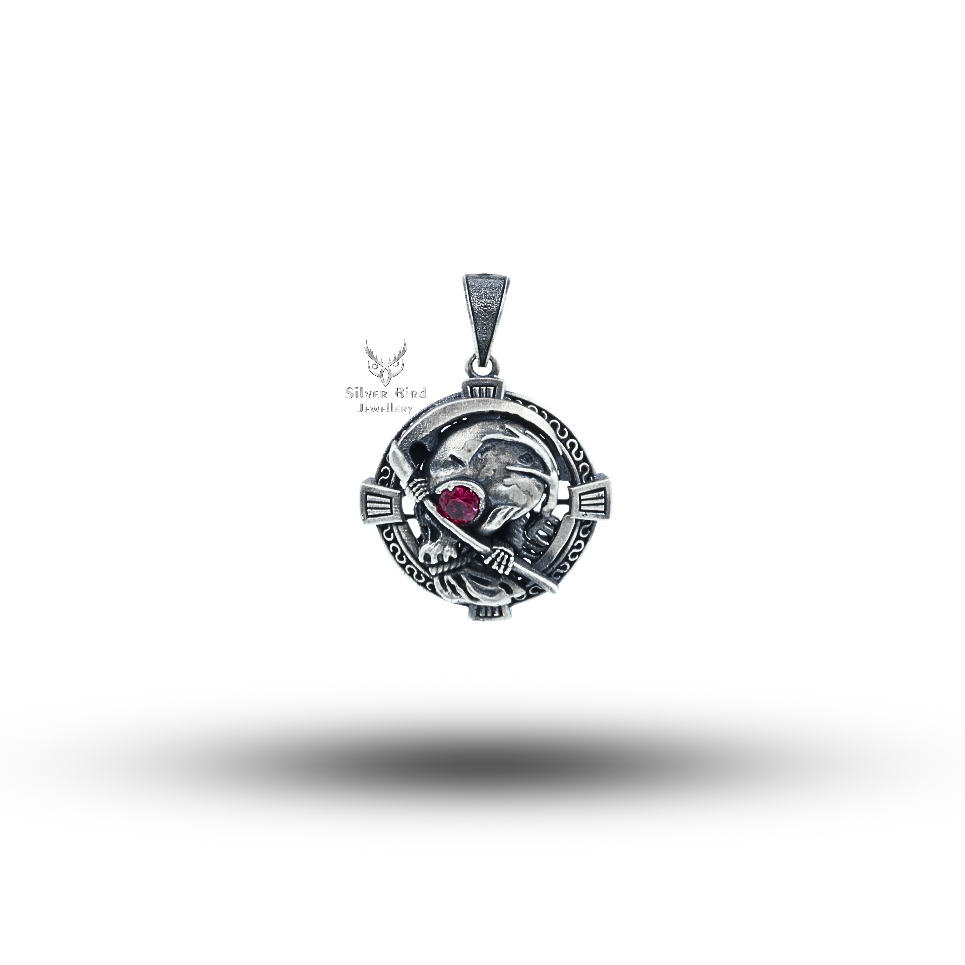 Reckoning Grim Reaper Skull 925 Sterling Silver Pendant