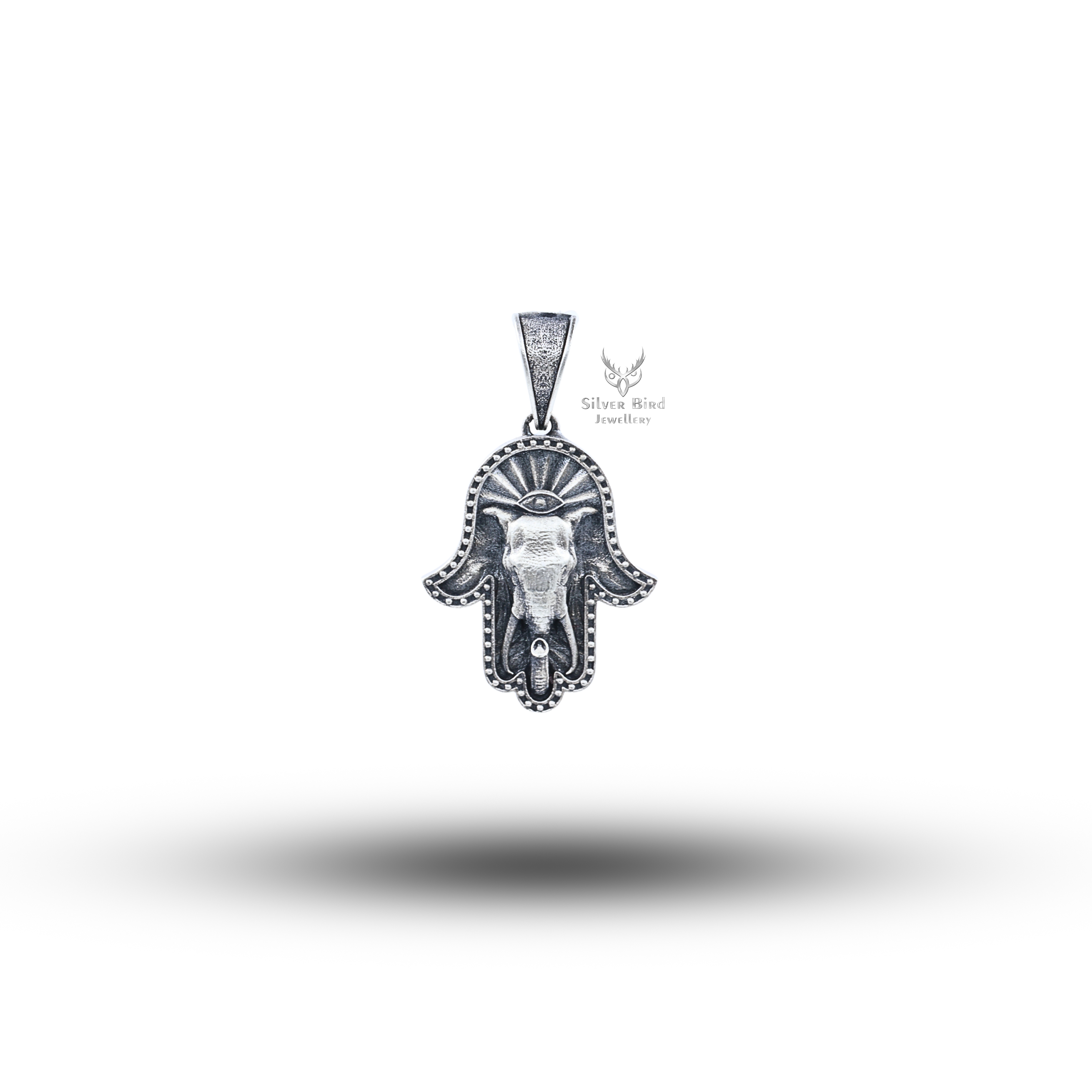 Hamsa Evil Eye Elephant 925 Sterling Silver Pendant