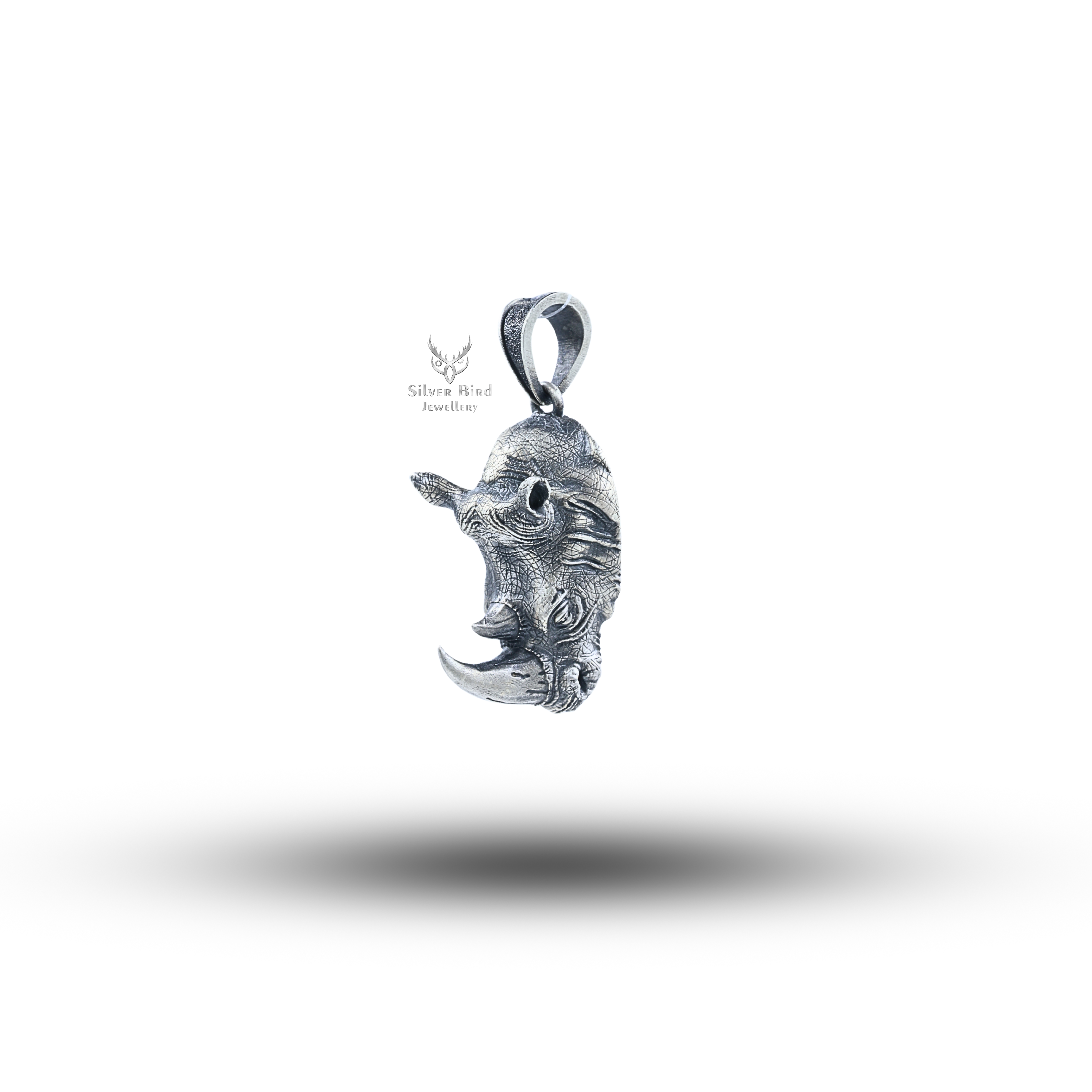 African Rhino Head Jungle 925 Sterling Silver Pendant