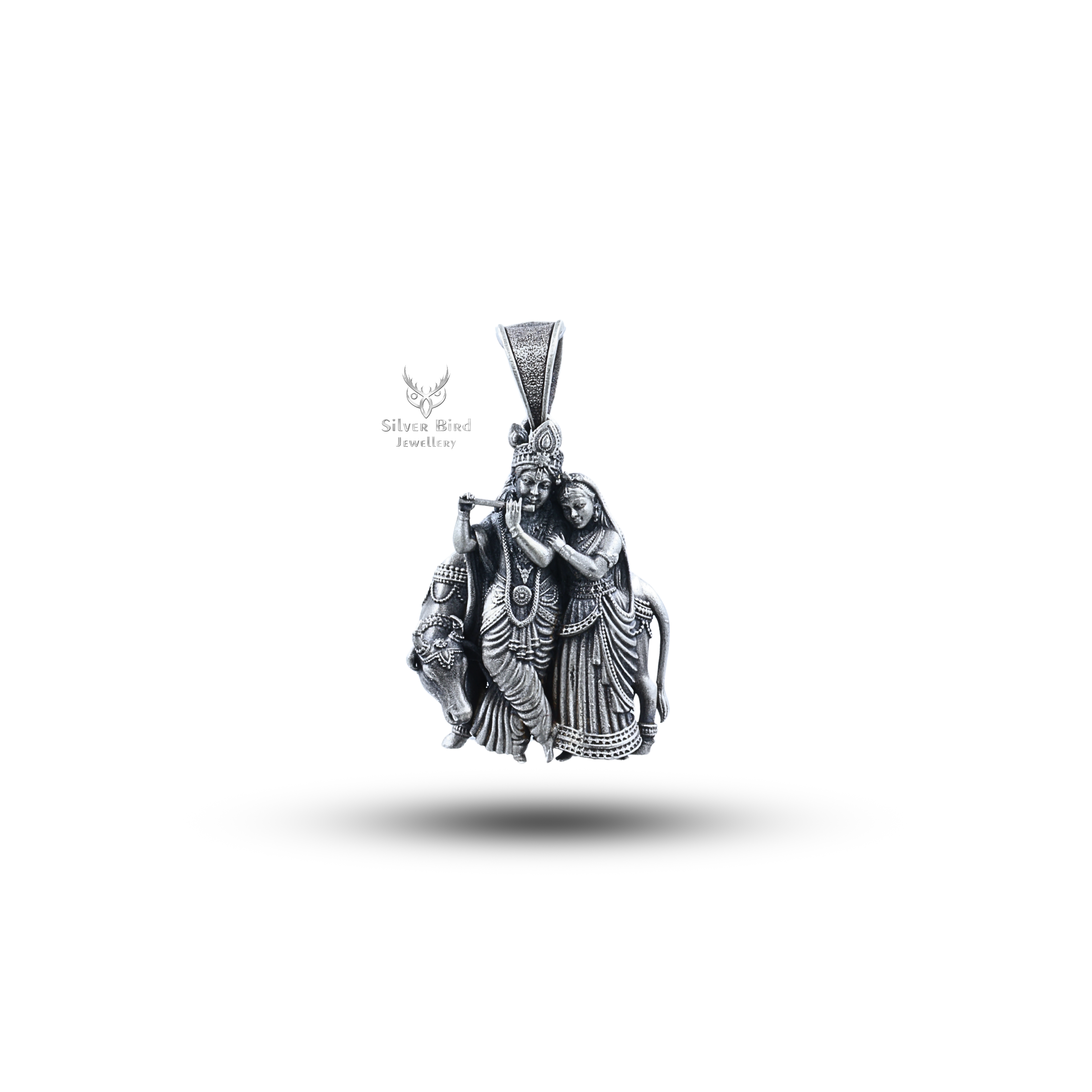 Lord Hare Krishna Radha 925 Sterling Silver Pendant