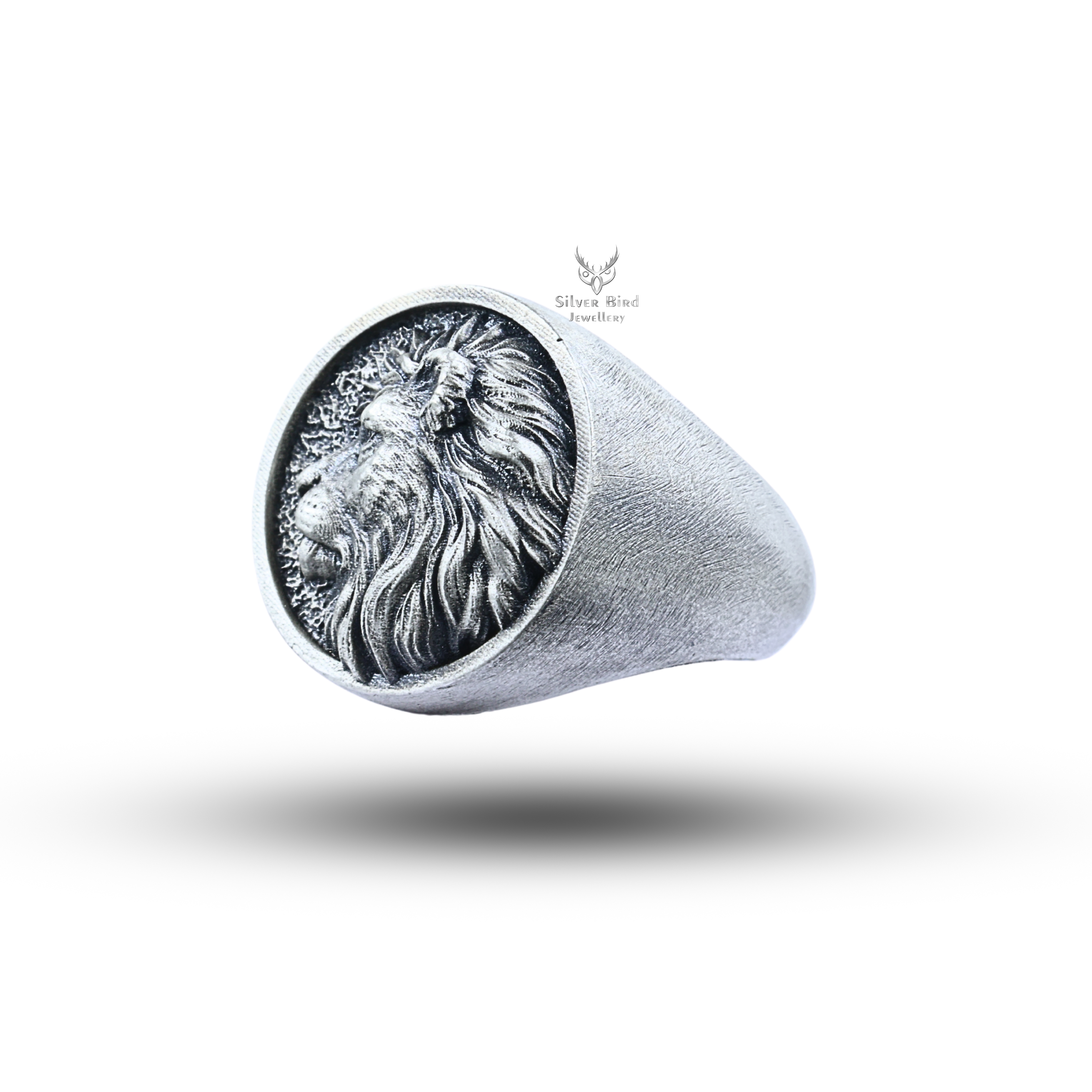 African Lion Head 925 Sterling Silver Signet Ring