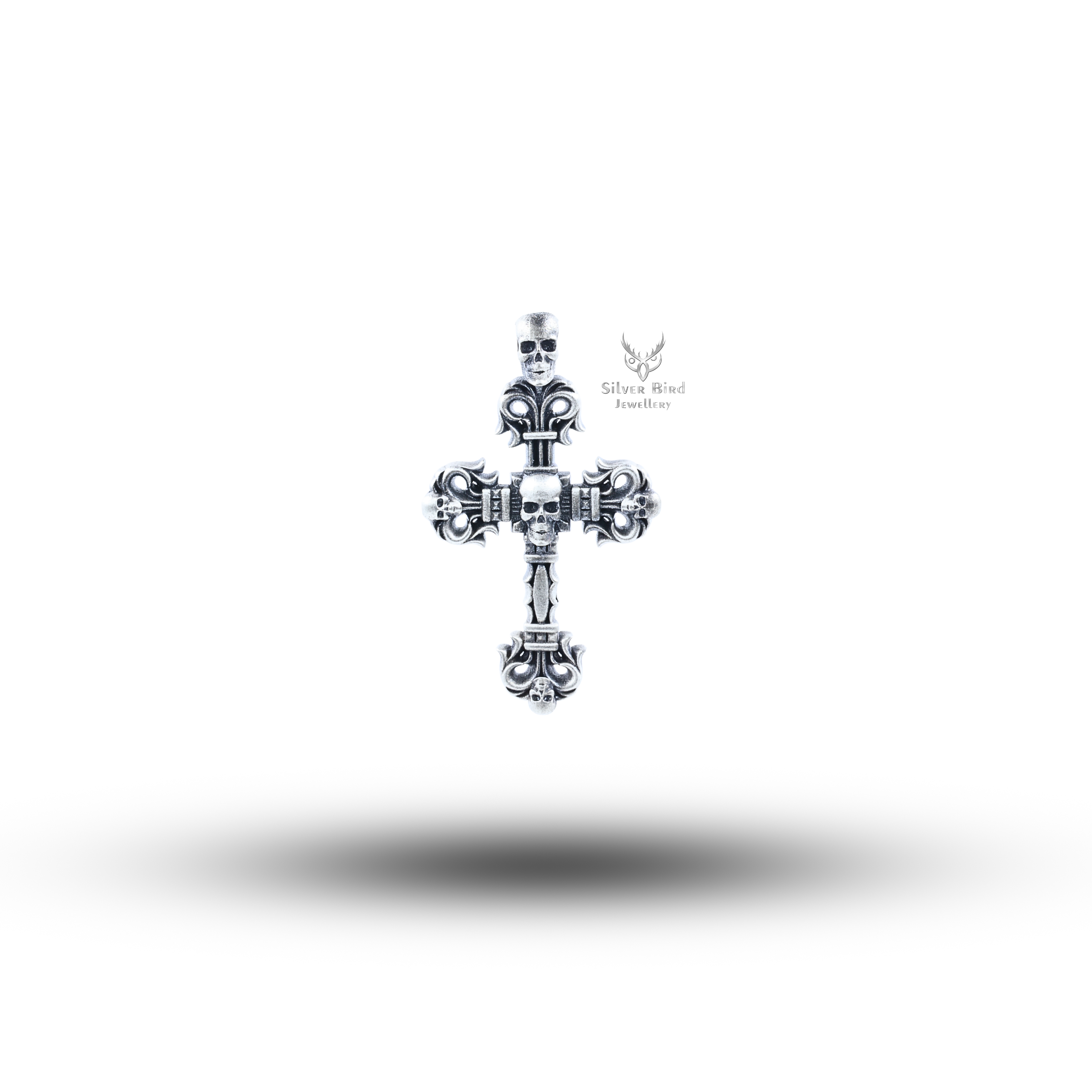 Gothic Skulls Cross 925 Sterling Silver Pendant
