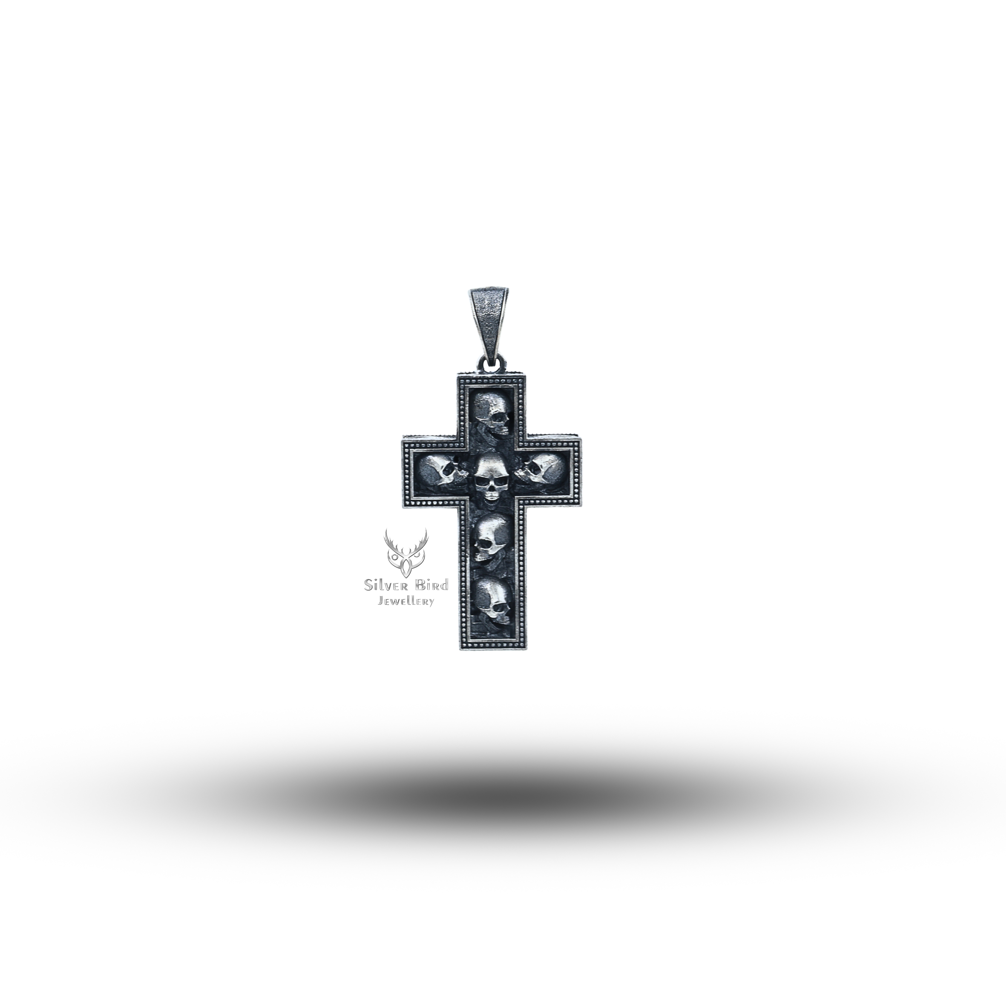 Open Jaw Skull Cross 925 Sterling Silver Pendant