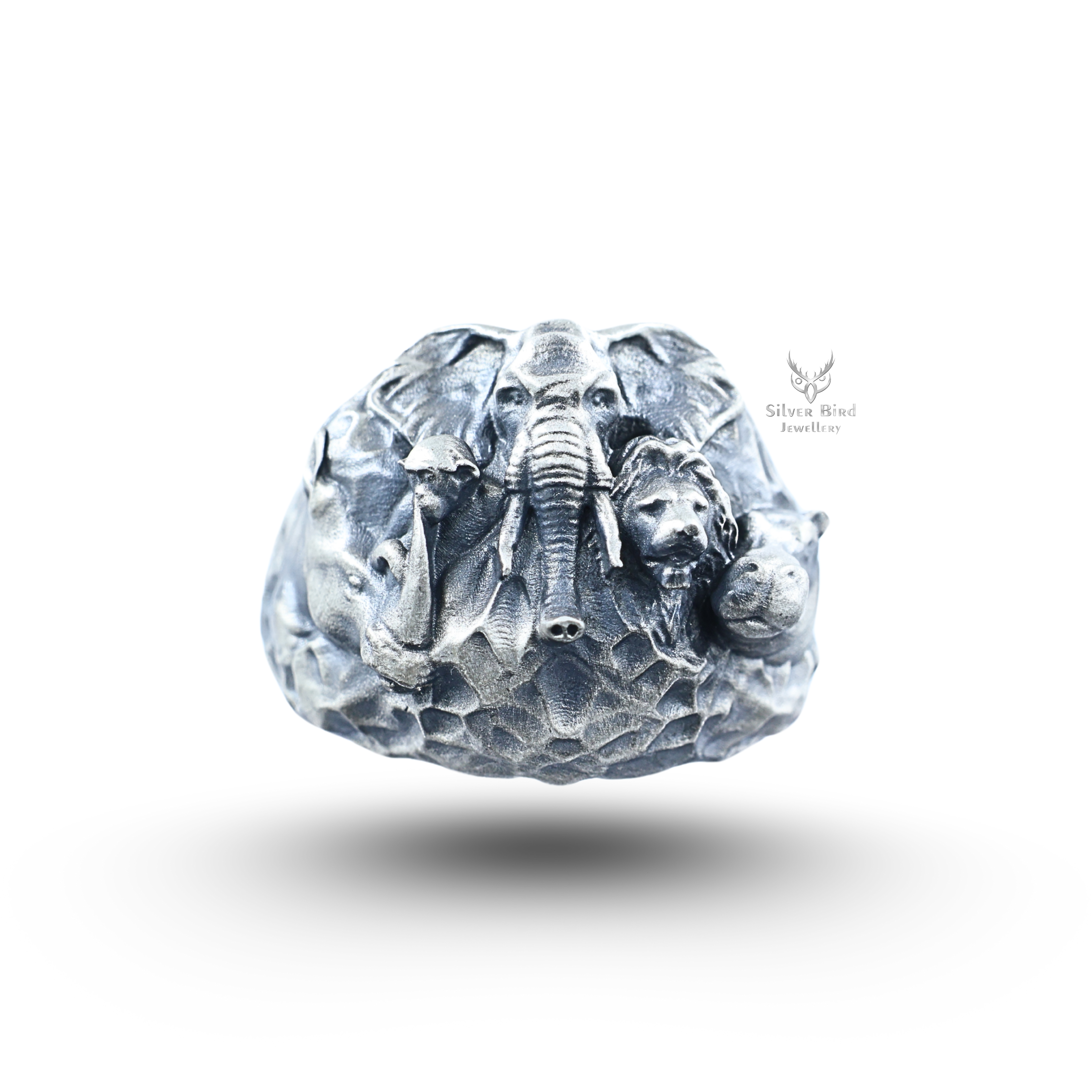 Jungle Safari Animals 925 Sterling Silver Ring