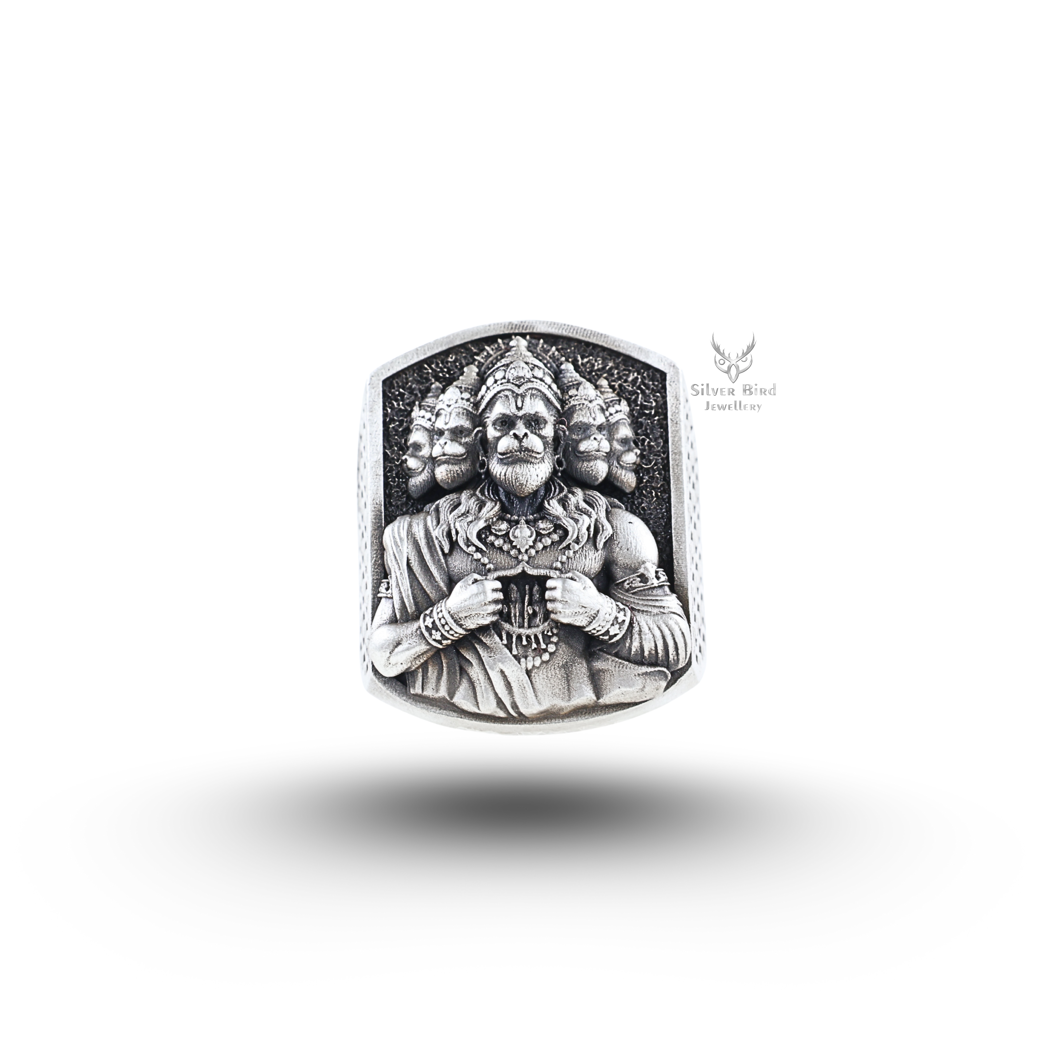 Panchmukhi Hanuman God Evil Protector Hinduism Divine Son Wind 925 Silver Ring