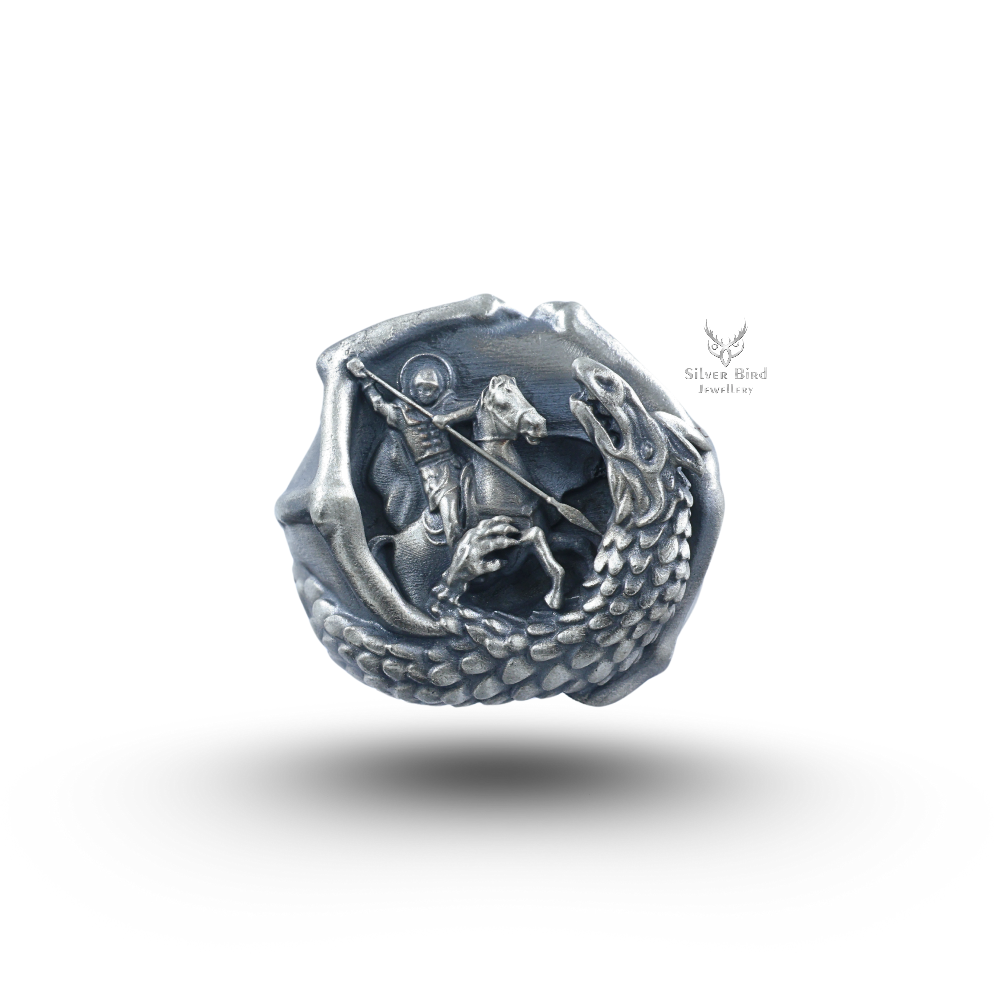Saint George Slaying Dragon 925 Sterling Silver Ring