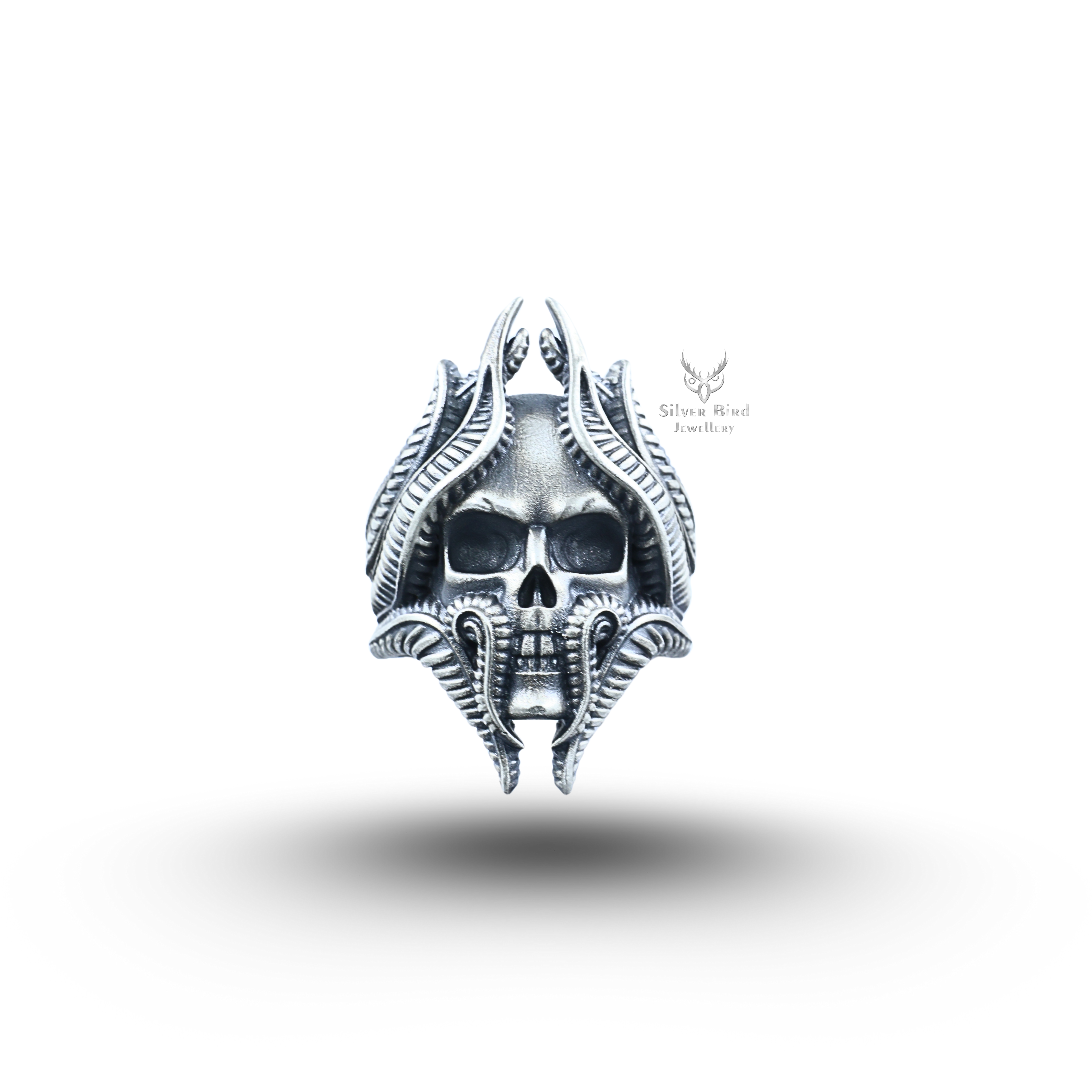 Bio mechanical Skull 925 Sterling Silver Ring