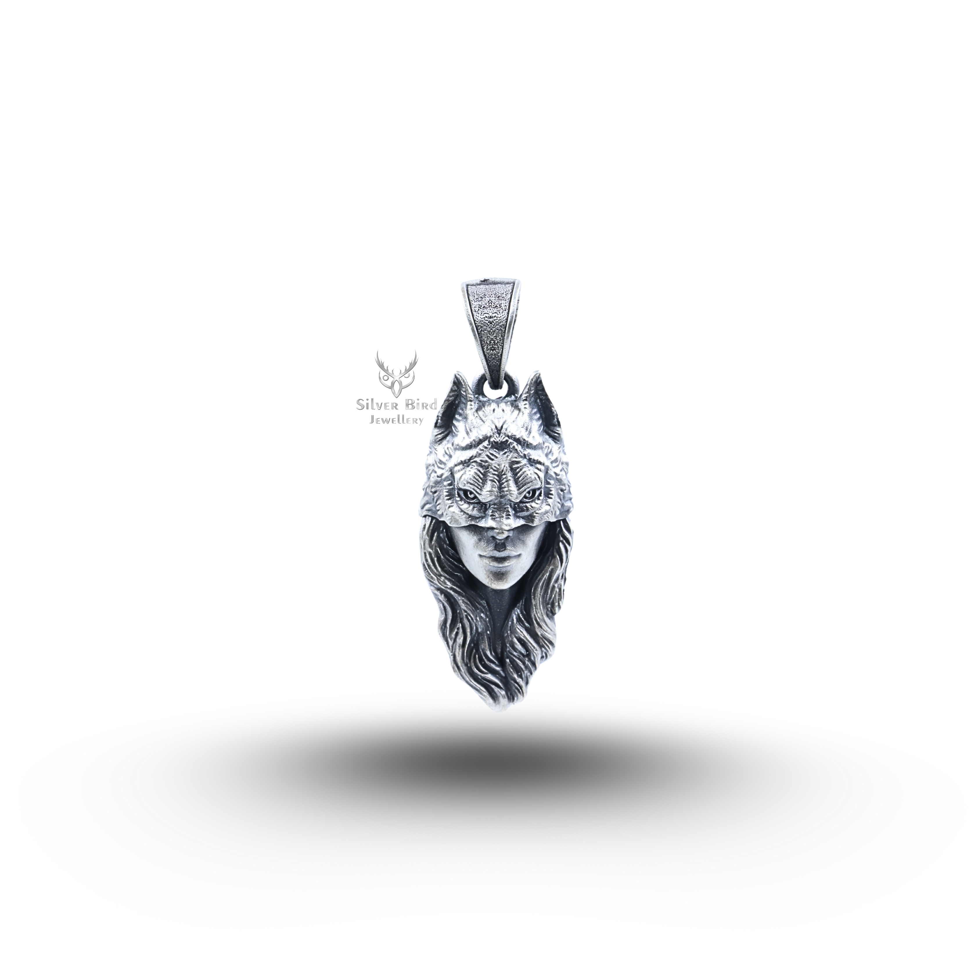 Wolf Women Mask 925 Sterling Silver Pendant