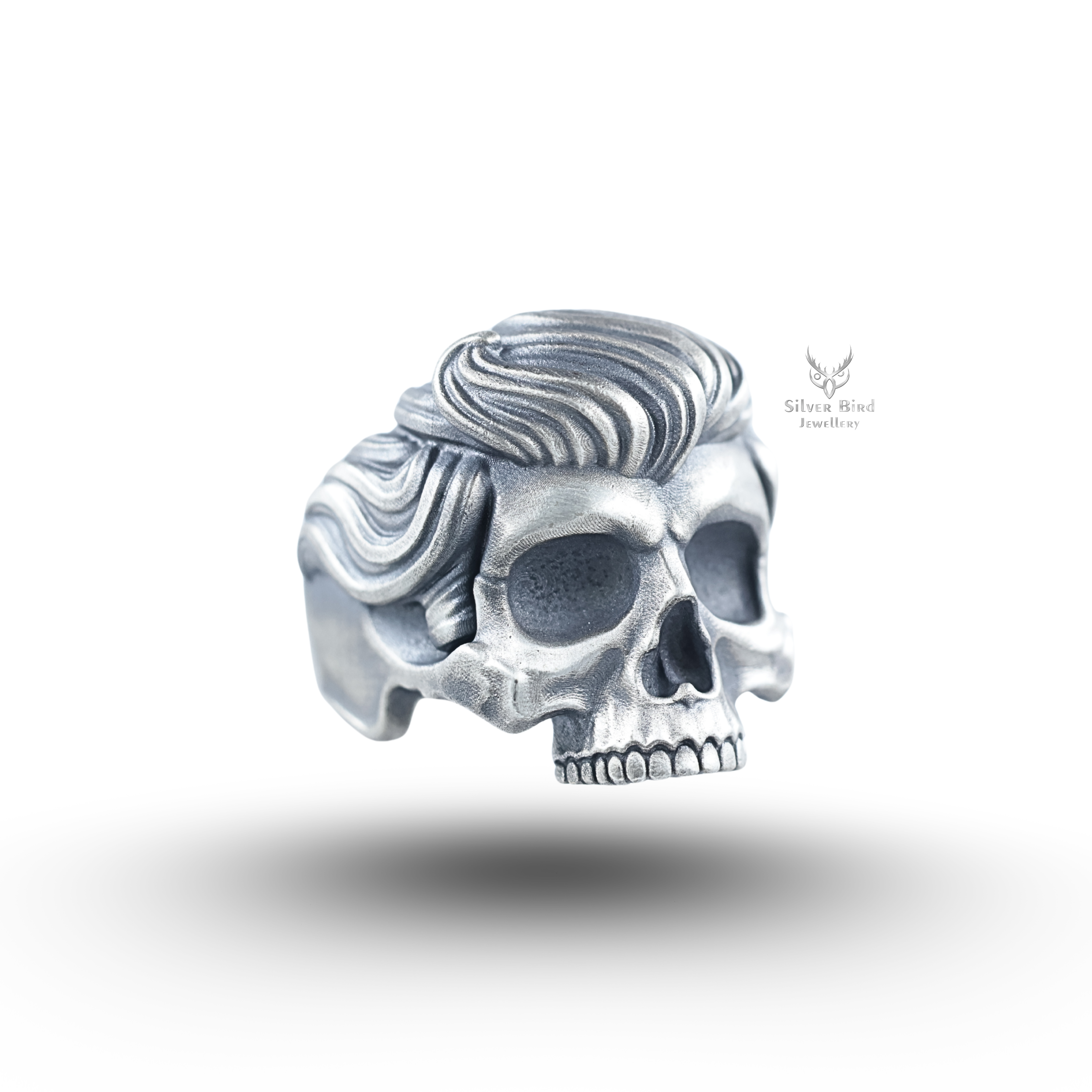 Gentleman Mustached Half Jaw Gothic Skull 925 Sterling Silver Ring