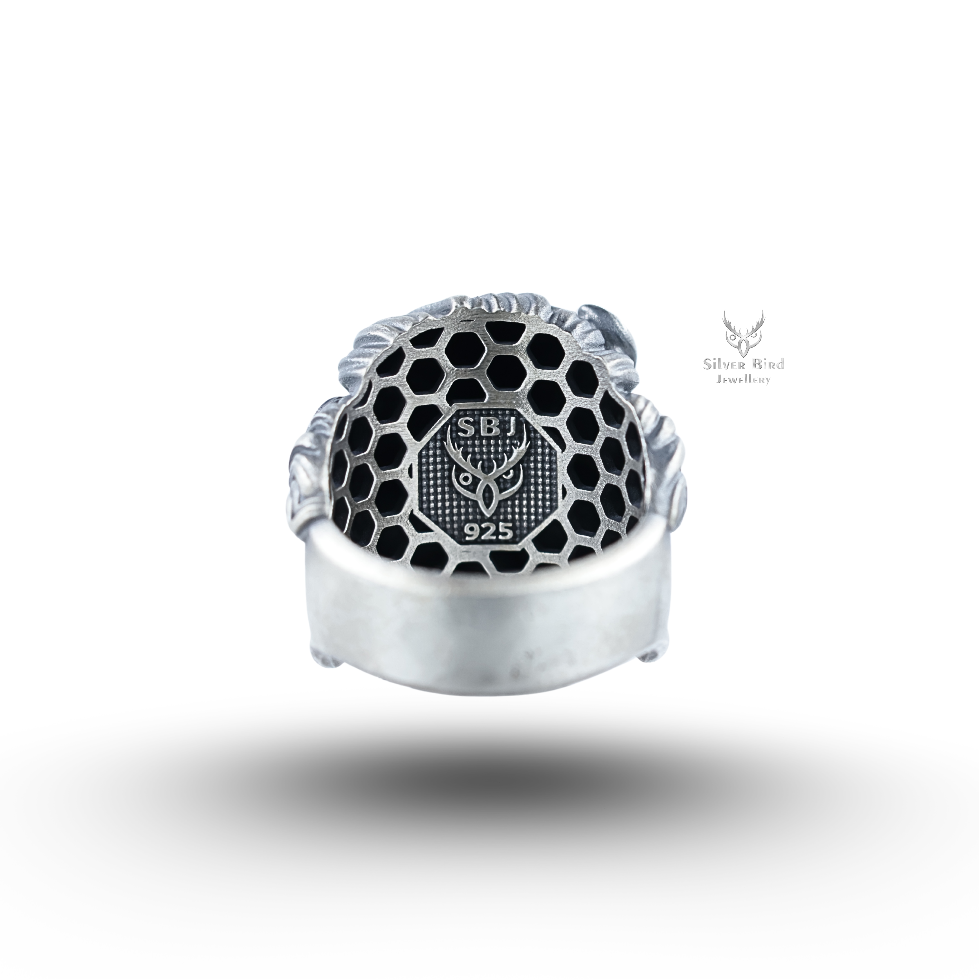 Gentleman Mustached Half Jaw Gothic Skull 925 Sterling Silver Ring