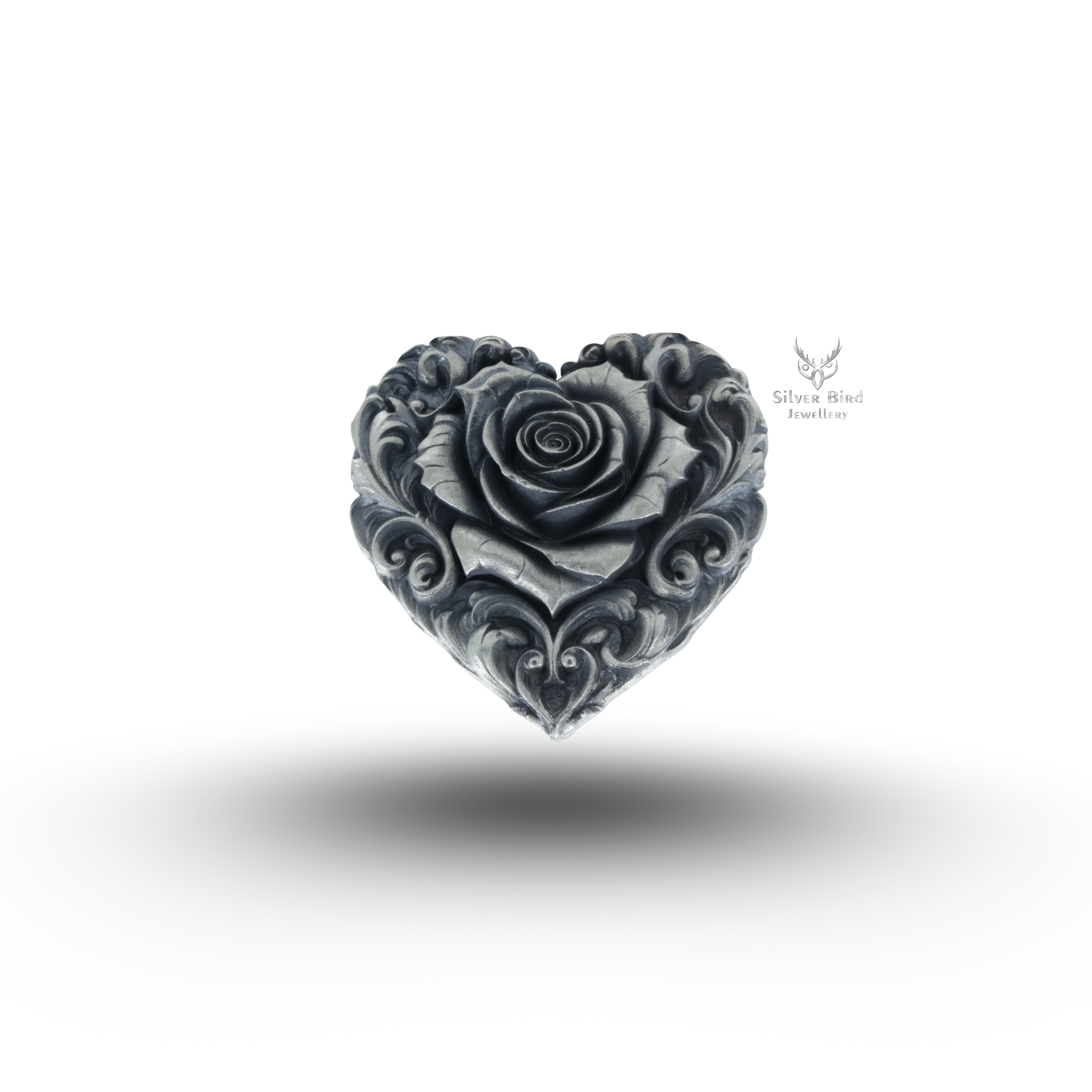 Rose Heart  925 Sterling Silver Brooch