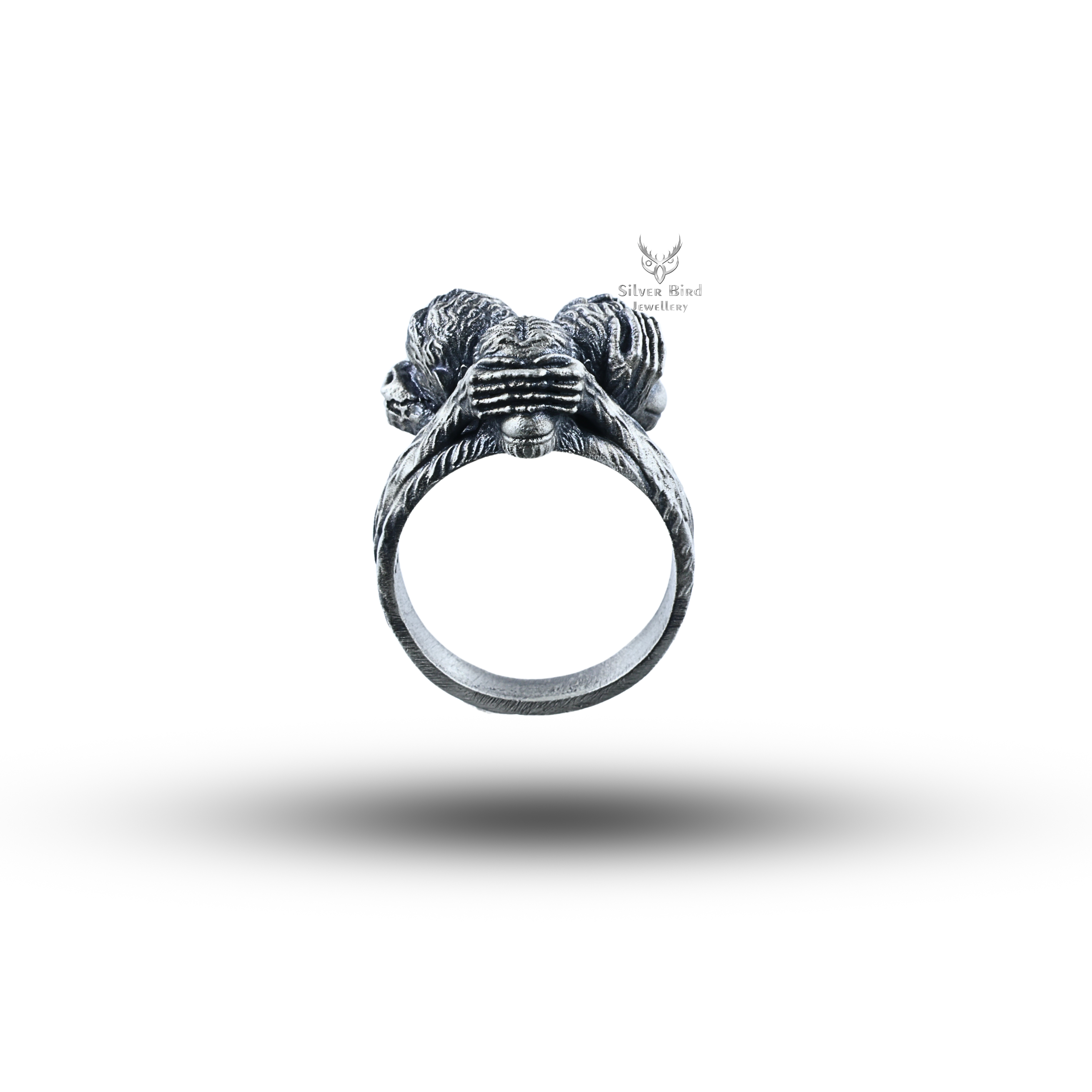 Wise Monkeys 925 Sterling Silver Ring for Men Symbol of Wisdom