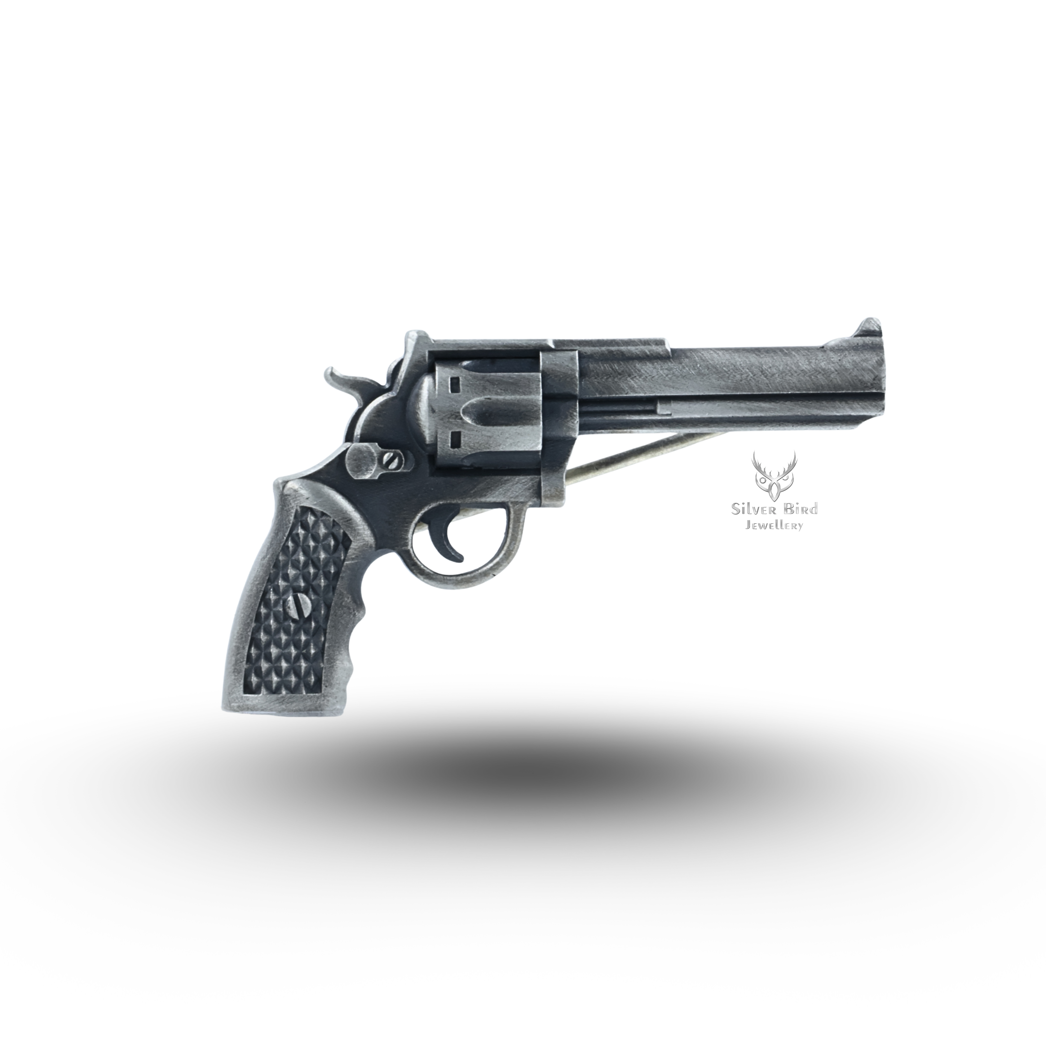 Midnight Gun Pistol Revolver 925 Sterling Silver Brooch