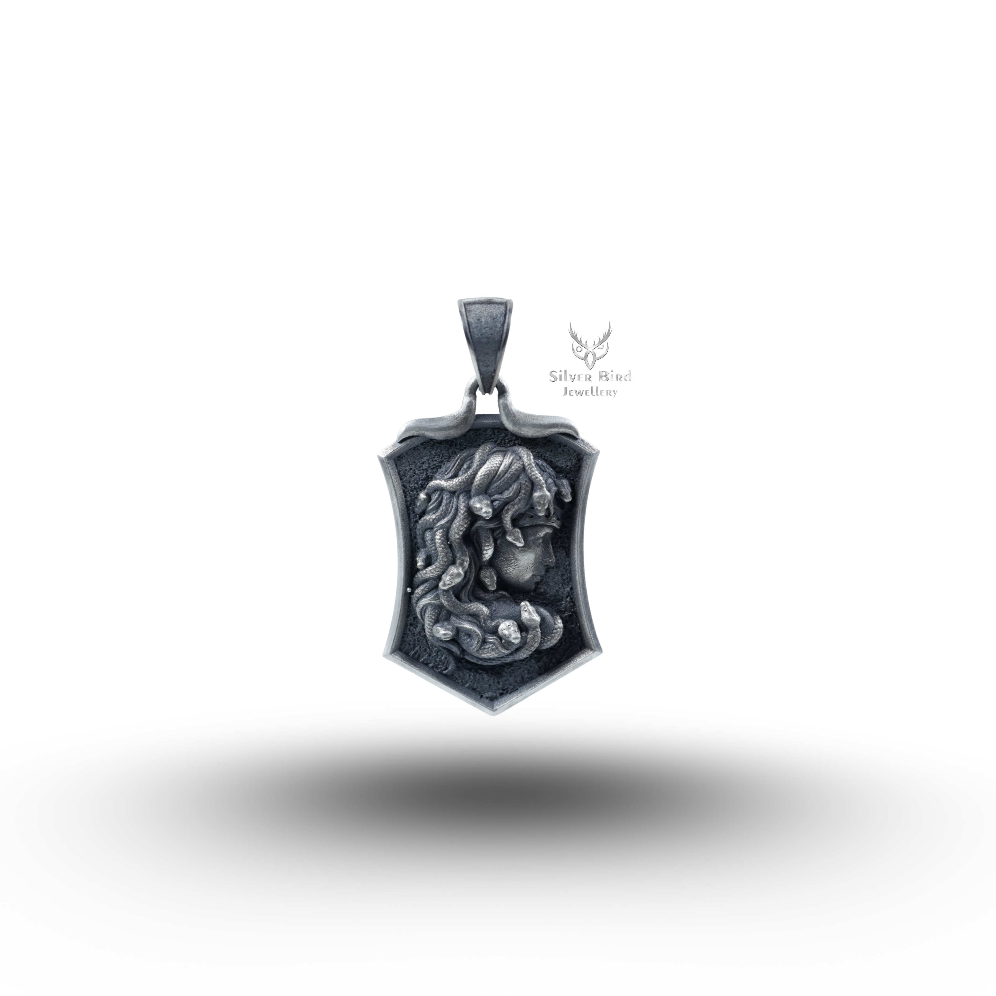 Greek Goddess Medusa Snakes Sheild 925 Sterling Silver Pendant