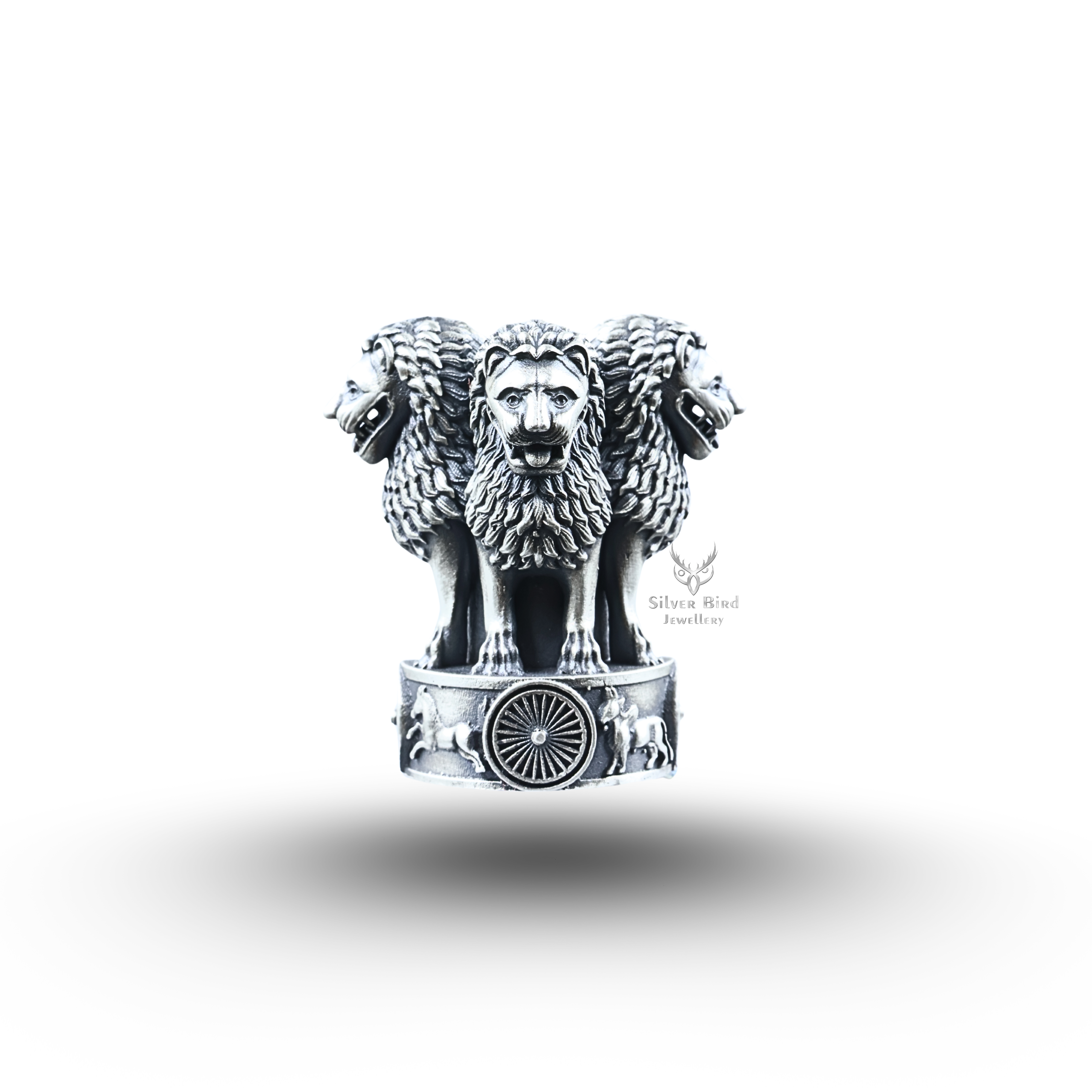 National Emblem Ashok Stambh Lion 925 Sterling Silver Brooch Pin